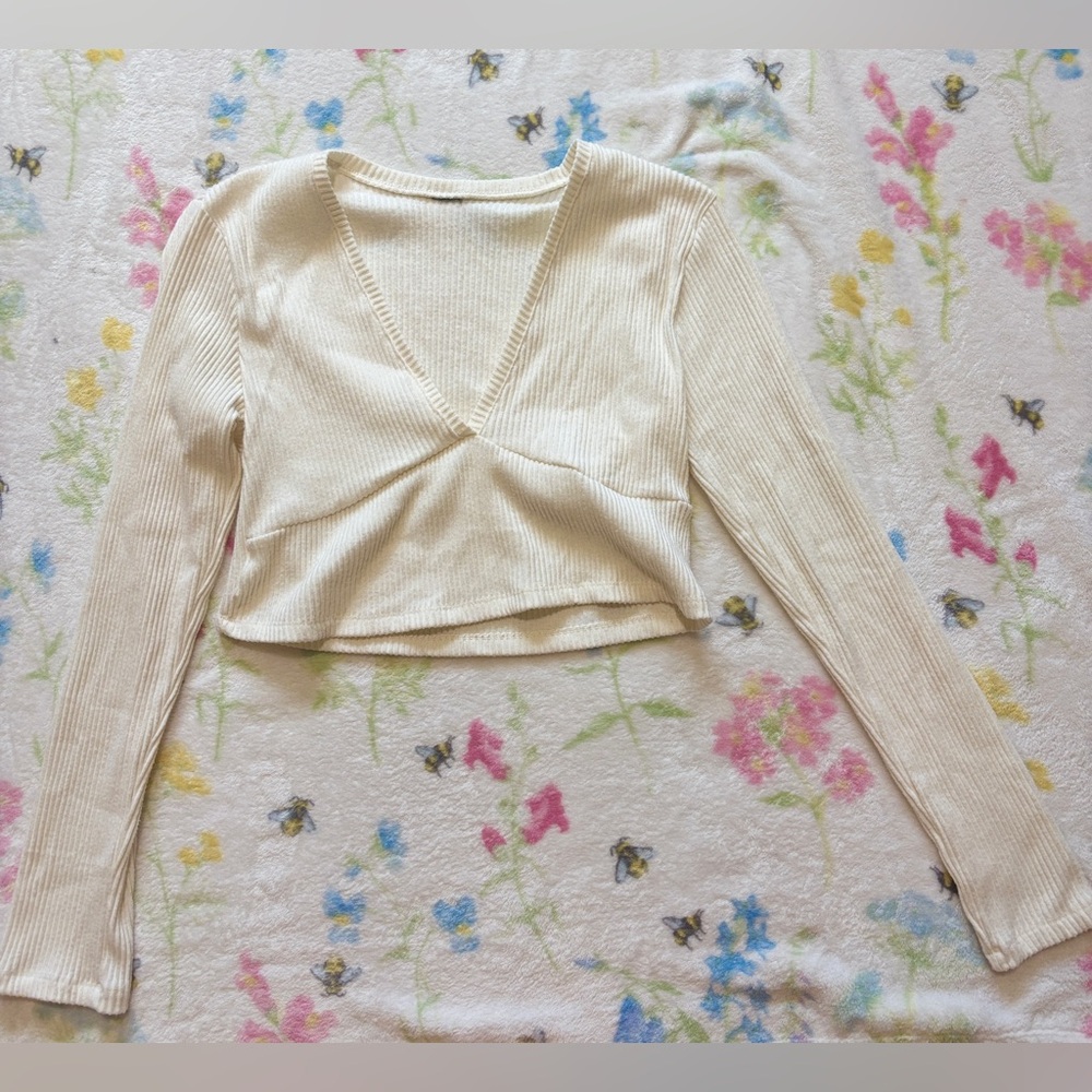 Cream Cross Top Long Sleeve